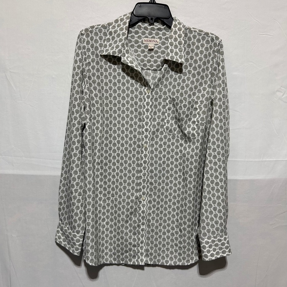 Merona Button Down Shirt Womens Hot Air Balloon Print Grey XL